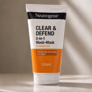 NEUTROGENA CLEAR & DEFEND 2-IN-1 1% SALICYLIC ACID WASH-MASK - 150 ML